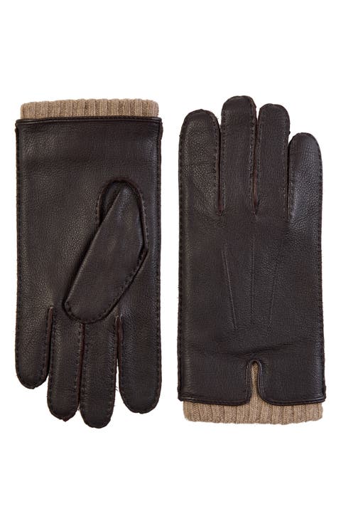 Cashmere Cuff Leather Gloves