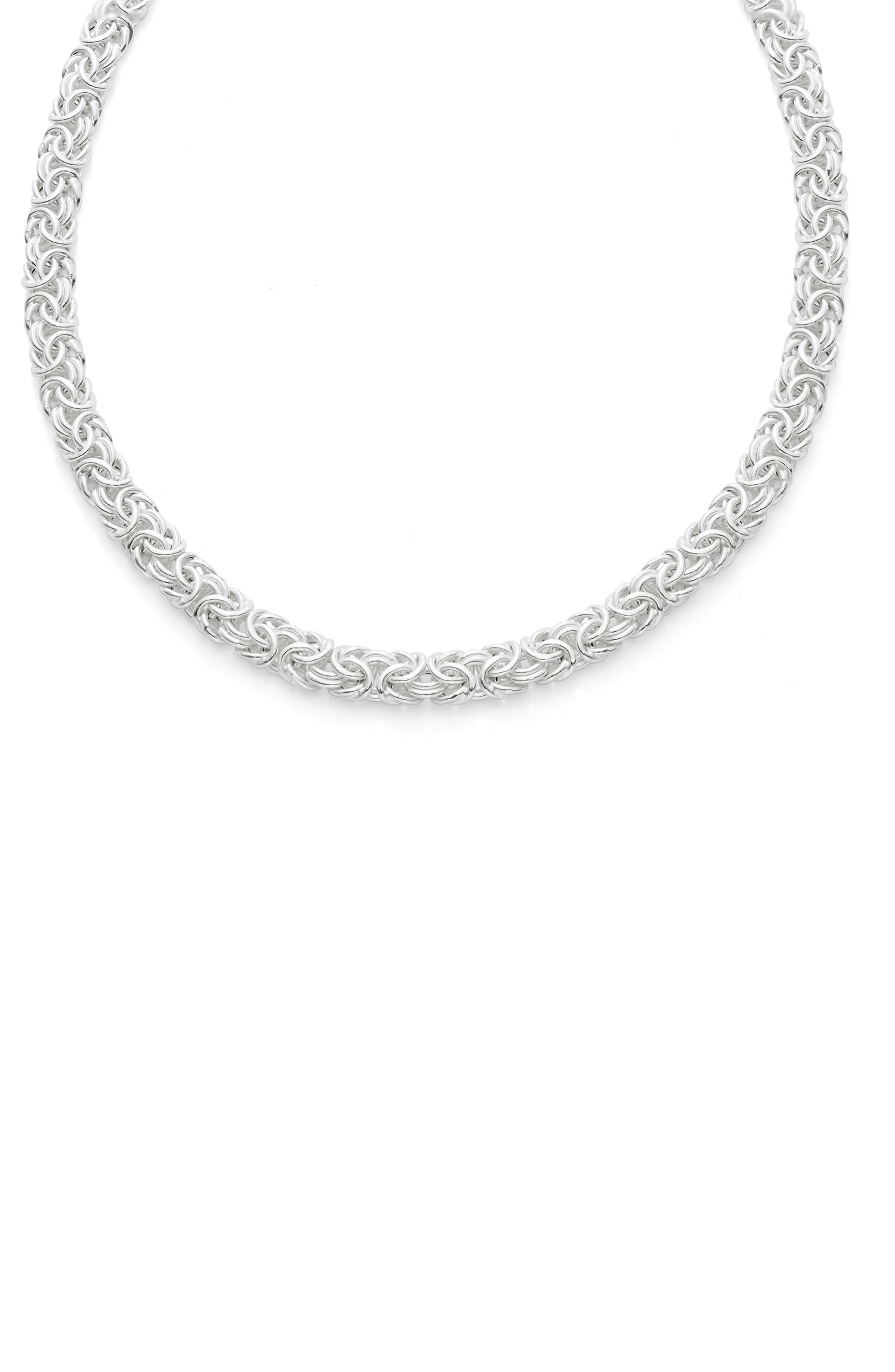FZN Sterling Silver Byzantine Chain Necklace