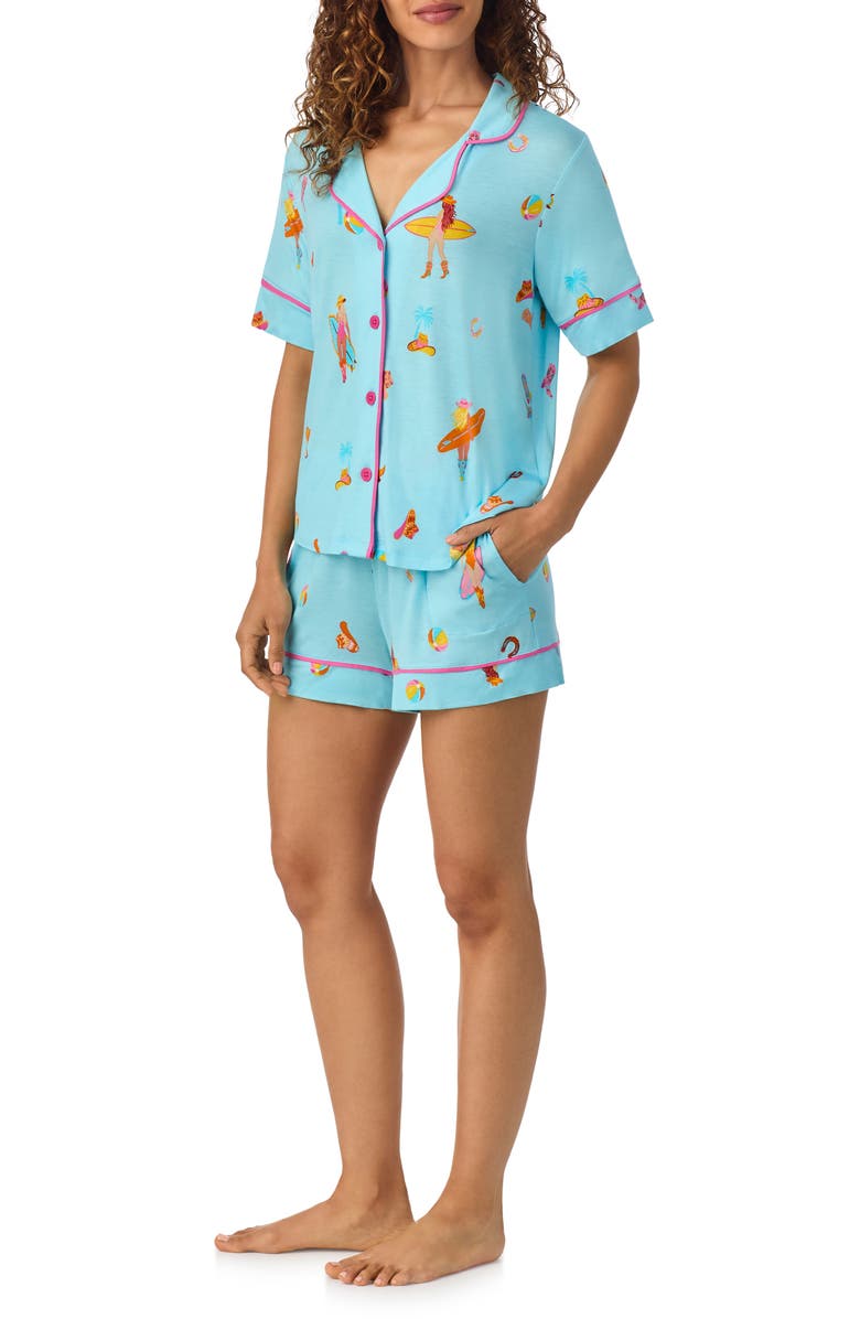 Room Service Pjs Print Short Pajamas, Alternate, color, Aqua Print