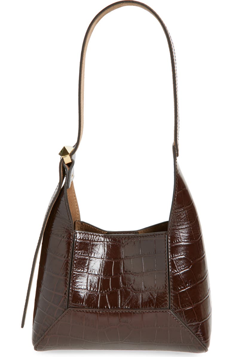 Jimmy Choo Small Diamond Croc Embossed Leather Hobo Bag, Main, color, Chocolate/ Gold