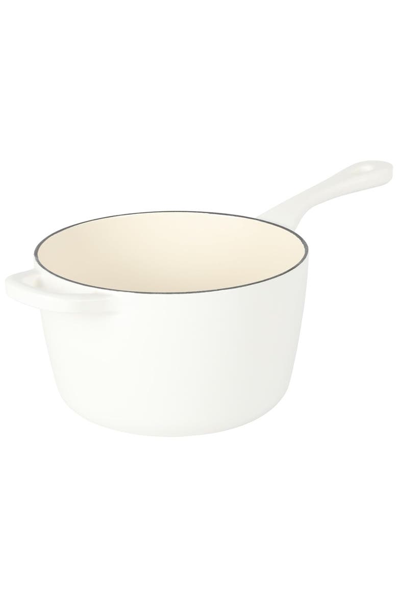 3 Quart Enameled Cast Iron Saucepan with Lid, Alternate, color, White