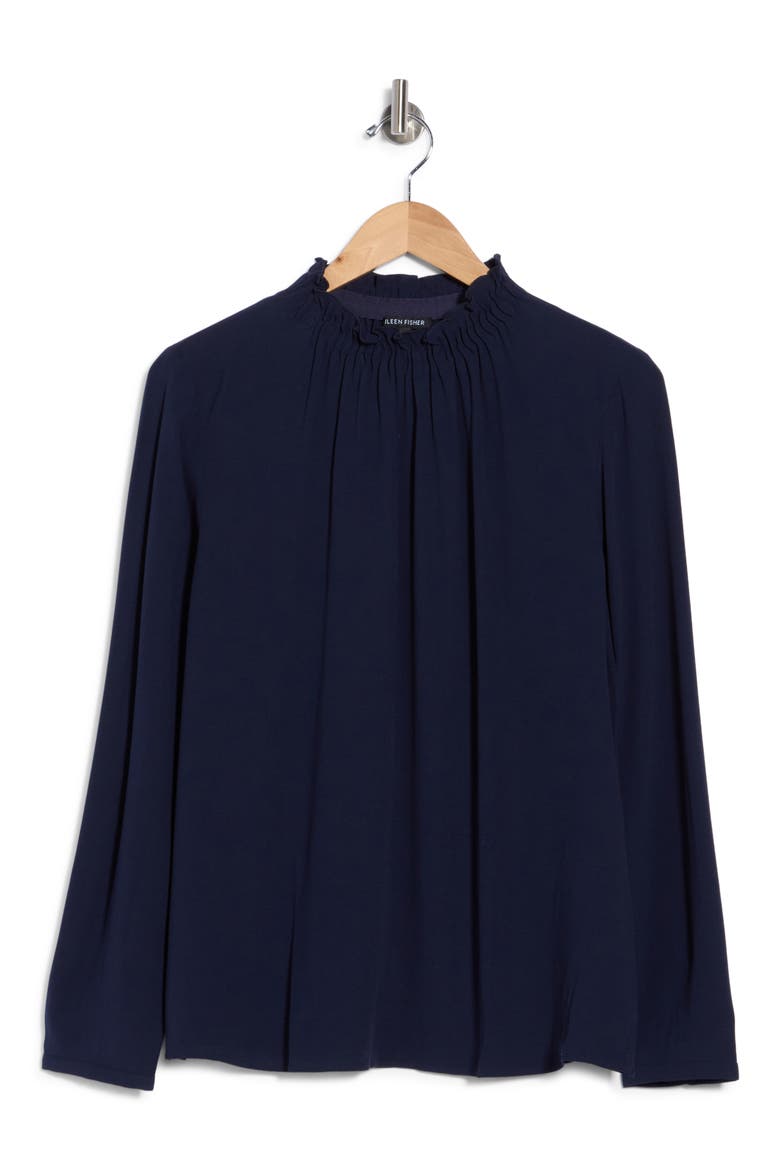 Gathered High Neck Silk Top, Main, color, INK