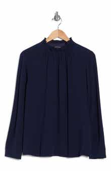 Gathered High Neck Silk Top