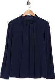 Eileen Fisher Gathered High Neck Silk Top
