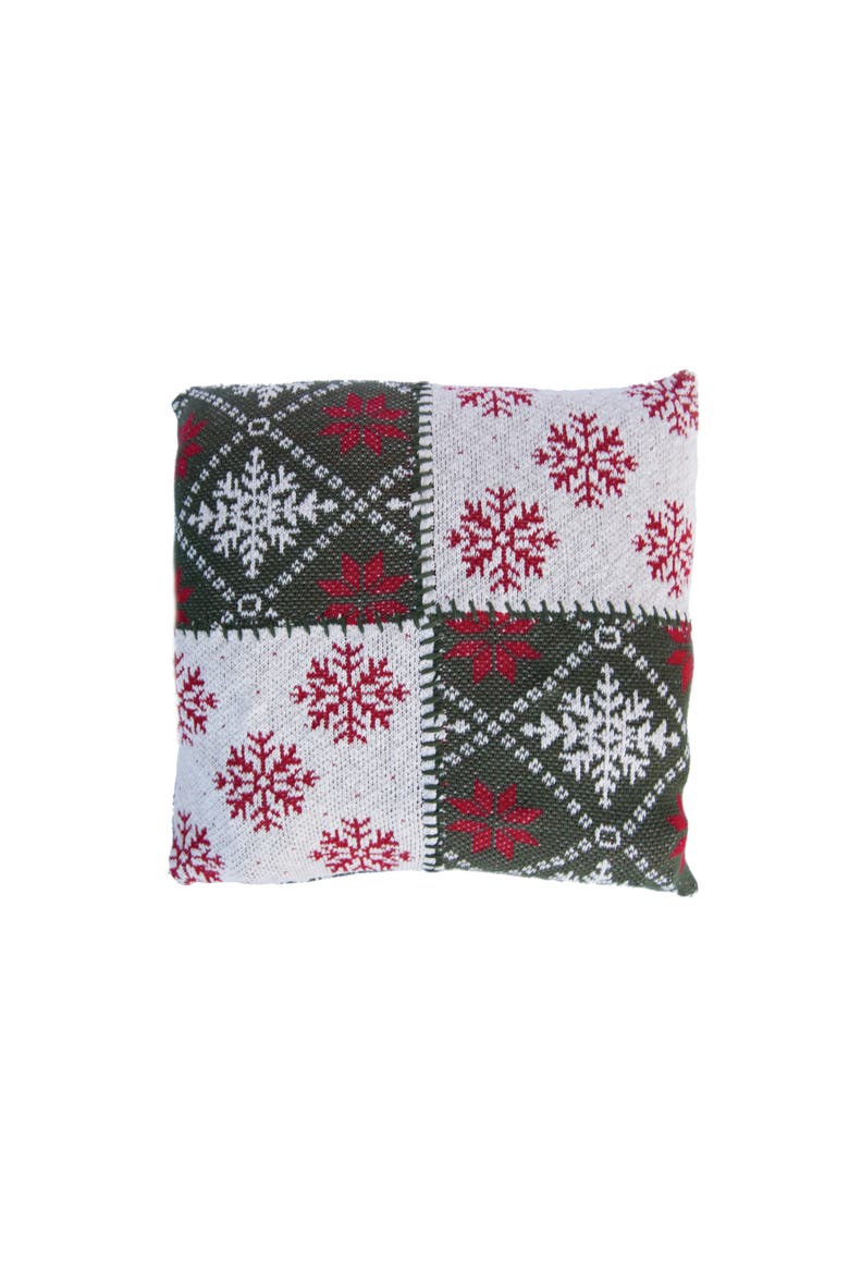 Cotton Knit Pillow with Snowflake Patterns, Multicolor, Main, color, Multicolor