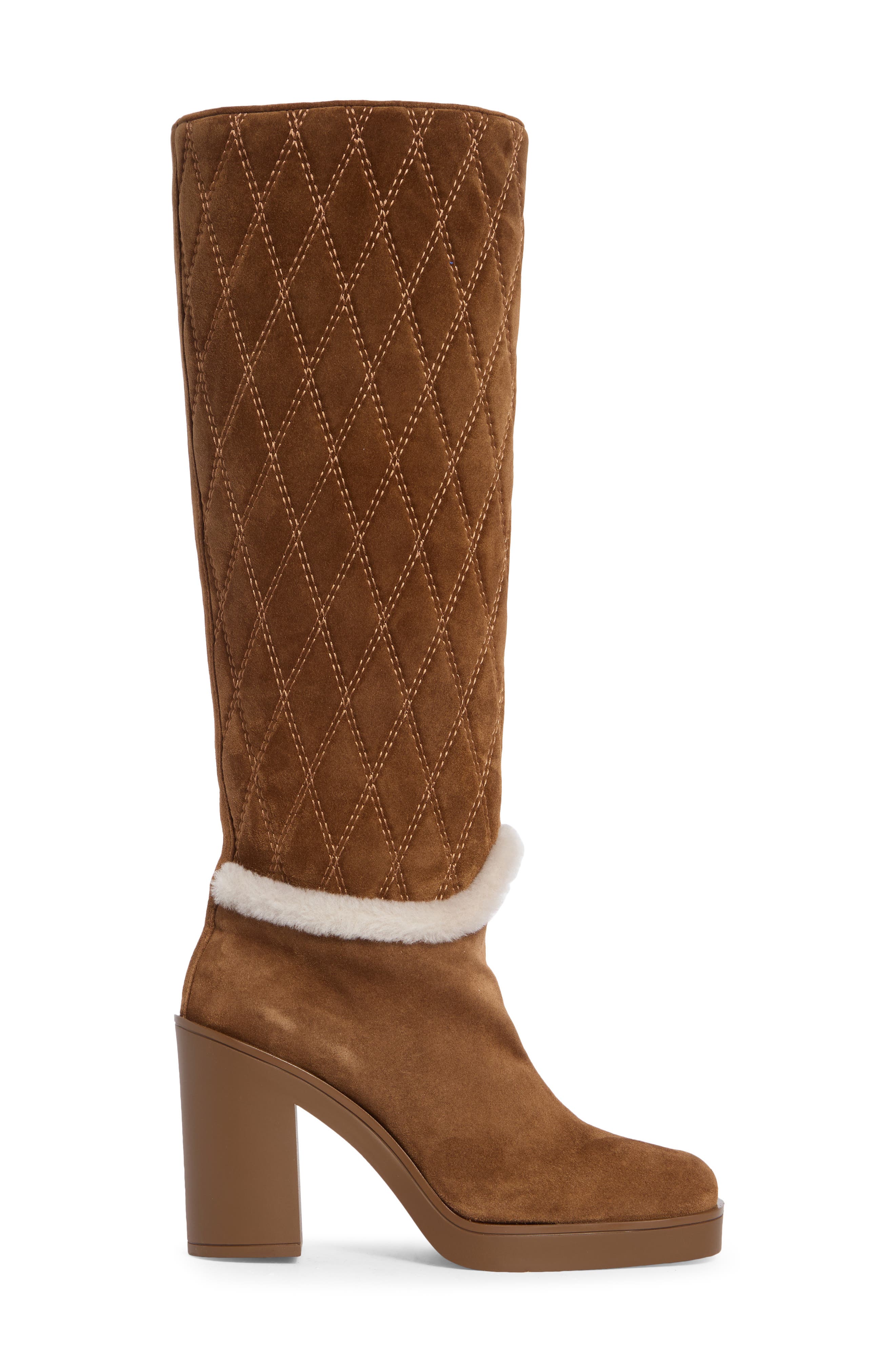 Celia Quilted Leather Boot with Genuine Shearling Trim, Alternate, color, COFFEE/ COFFEE/ NATURAL