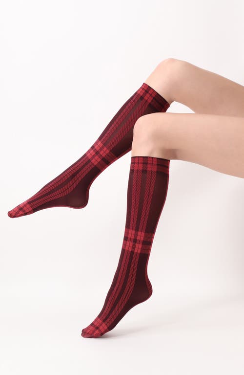 Oroblu Scottish Knee-High Socks in Bordeaux/Red 