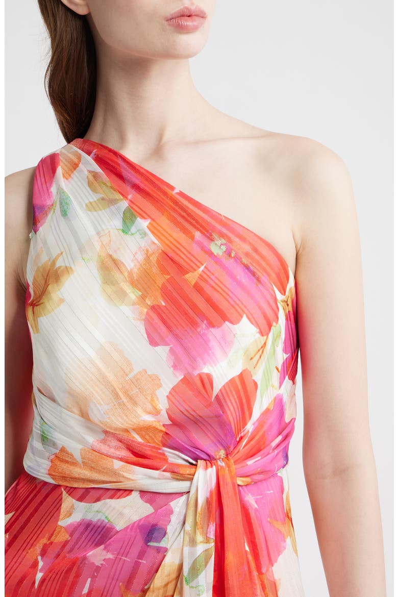 Metallic Floral One-Shoulder Gown, Alternate, color, IVORY/ CORAL/ PINK MULTI