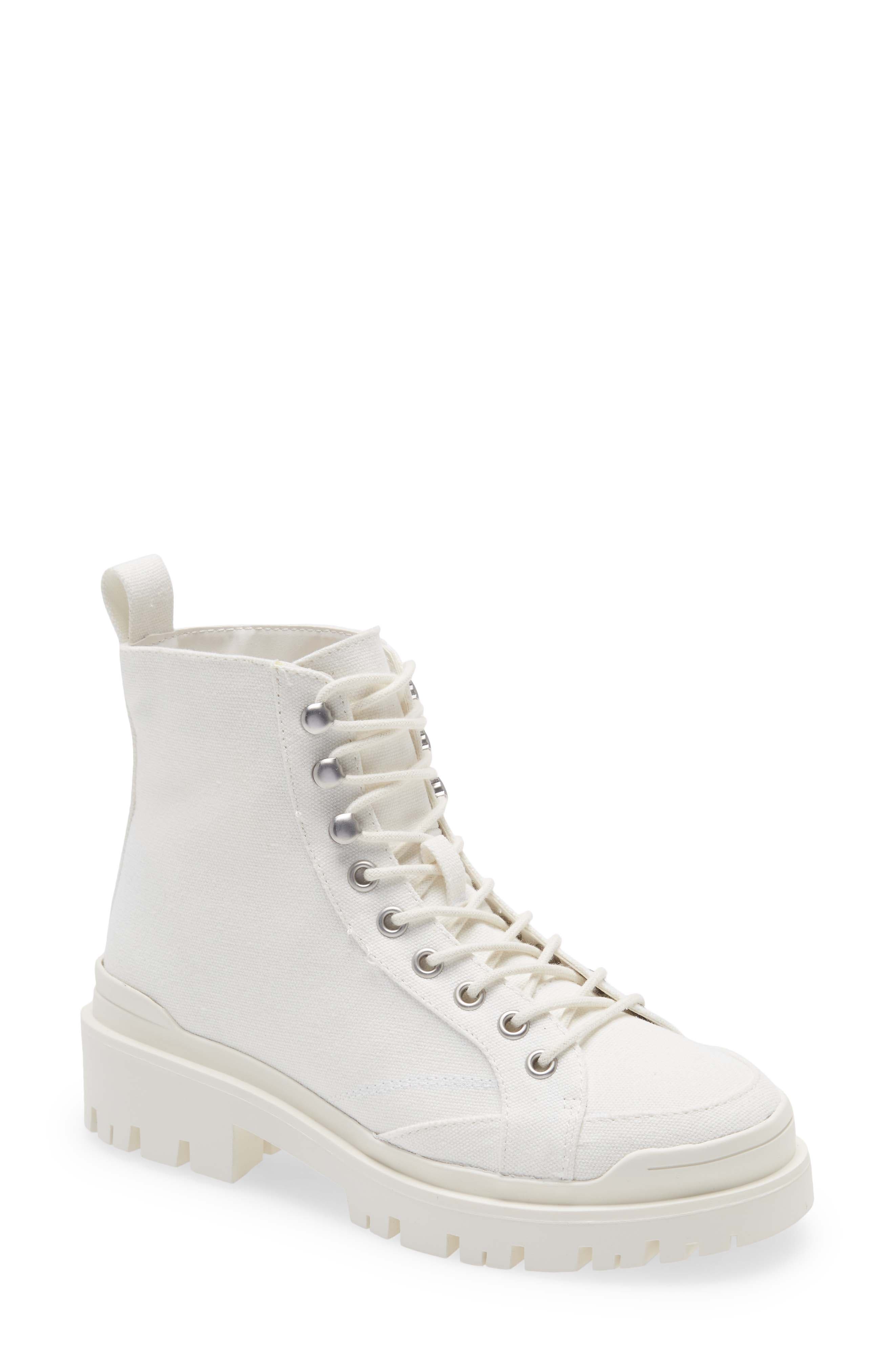 Essey Lace-Up Lug Bootie, Main, color, WHITE