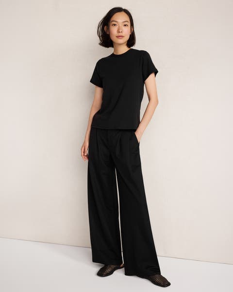 Double Knit Pleated Wide Leg Trousers