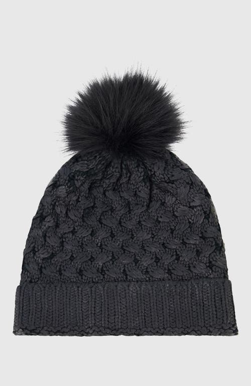 Lyla Grant Beanie With Fur-free Fox (faux Fur) Pompom In Black
