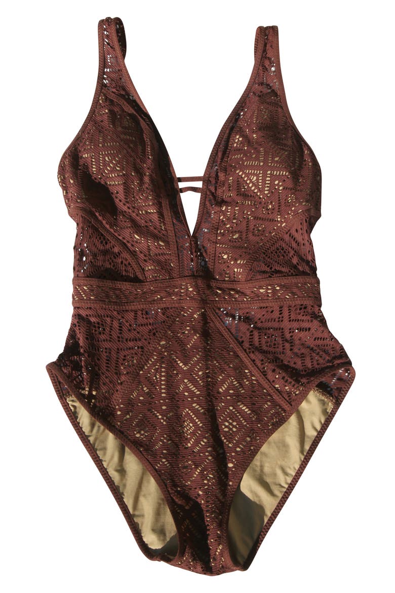 Keyhole One-Piece Swimsuit, Alternate, color, MOCHA/ TAN