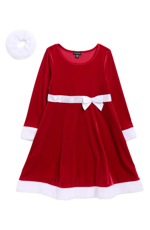 Kids' Velvet Santa Party Dress & Scrunchie Set (Little Kid)