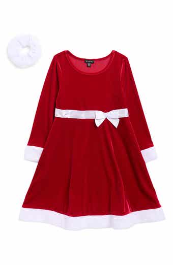 Zunie Kids' Velvet Santa Party Dress & Scrunchie Set