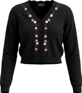 Noni Floral Embroidered Scalloped V-Neck Knit Cardigan