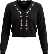 Noni Floral Embroidered Scalloped V-Neck Knit Cardigan