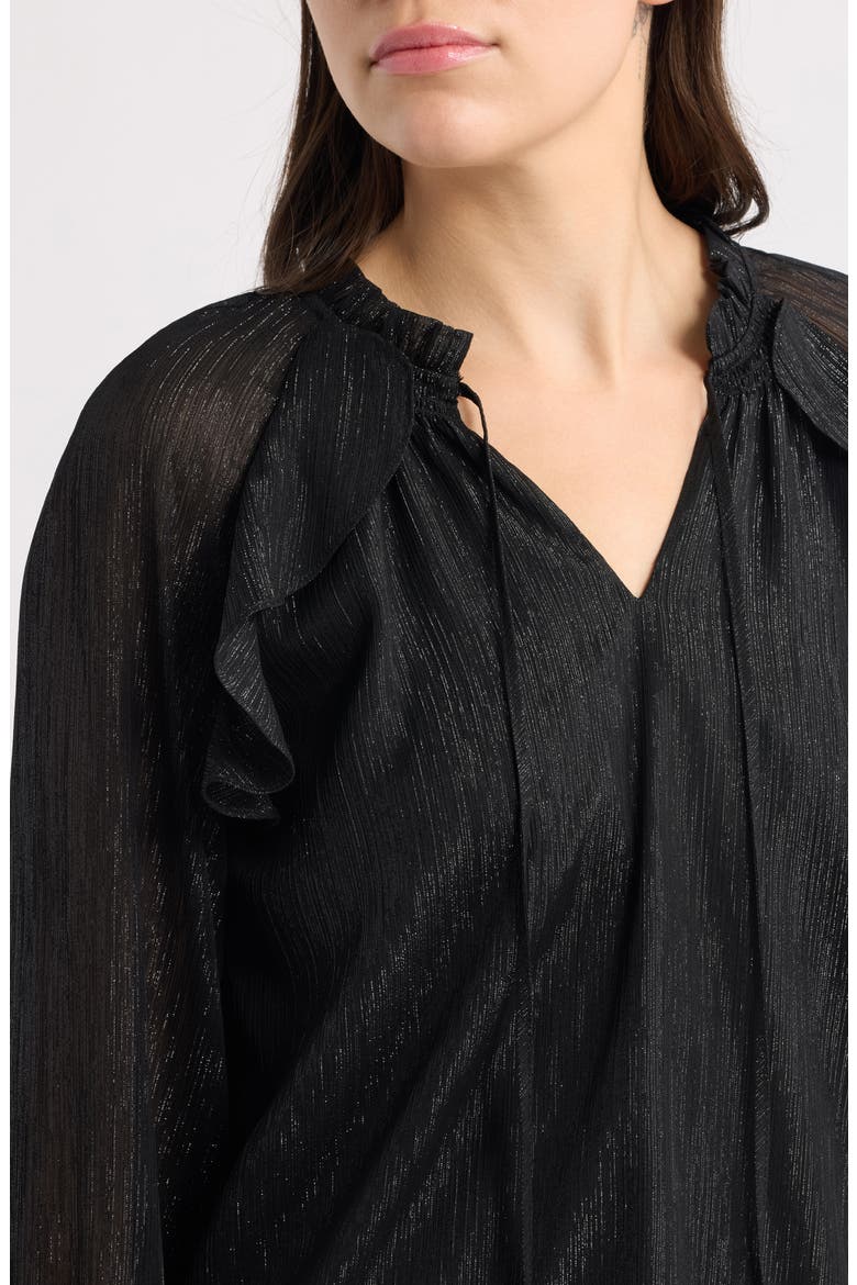 Metallic Ruffle Raglan Sleeve Top, Alternate, color, ANNE BLACK