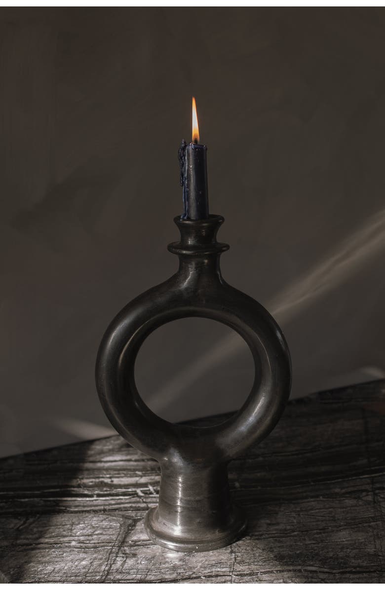 Une Vie Nomade Moroccan Glazed Terracotta Candle Holder, Alternate, color, Black