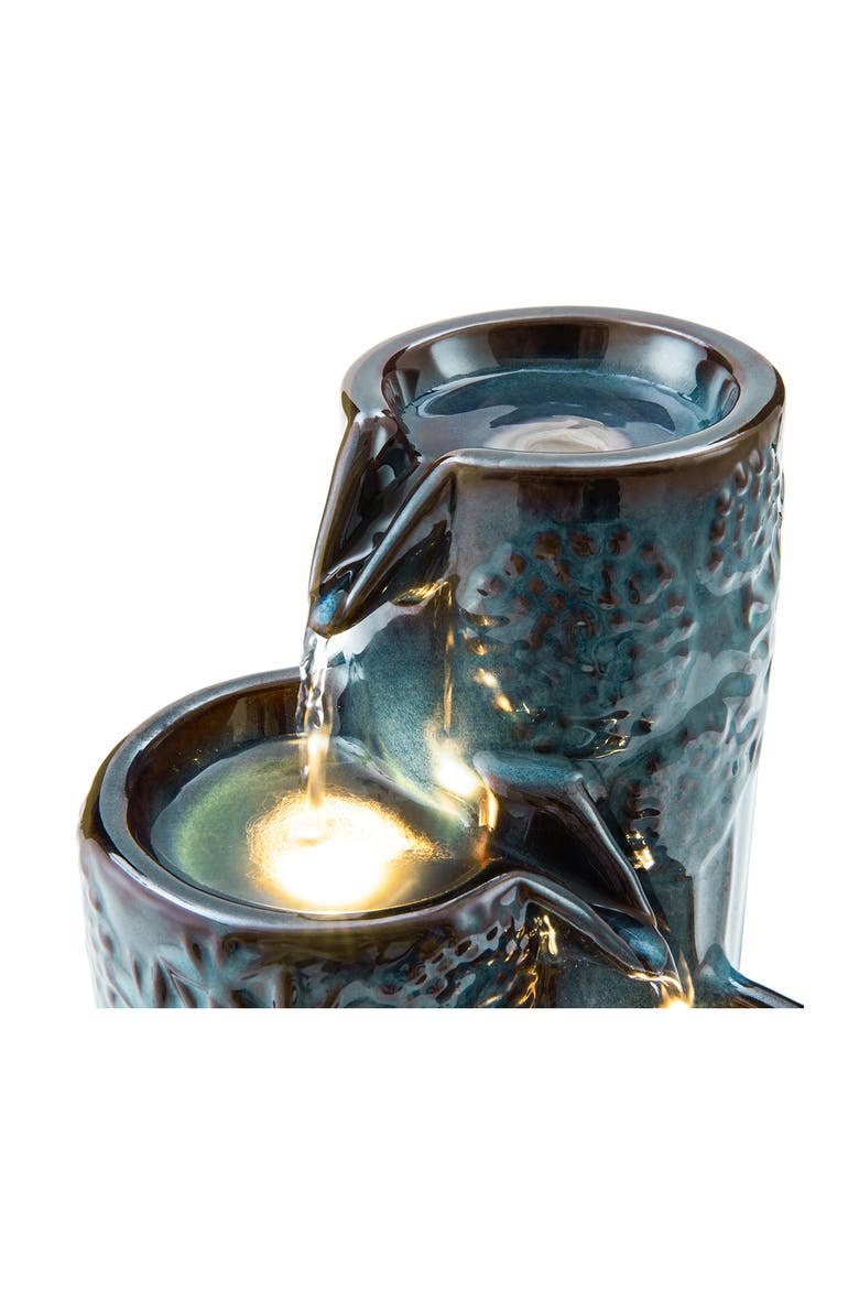 3-Tier Turquoise Ceramic Tabletop Fountain with Pump and 2PCS LED lights, Alternate, color, Blue
