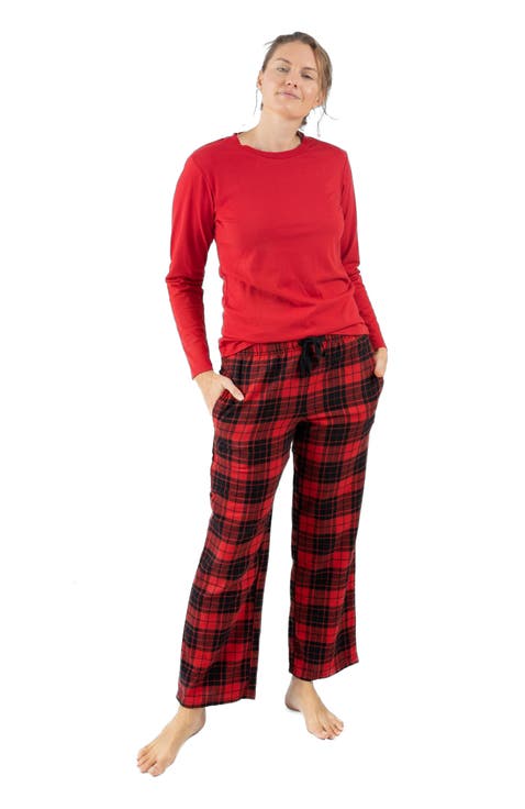 Women's Cotton Top & Flannel Pants Printed Holiday Pajama Set