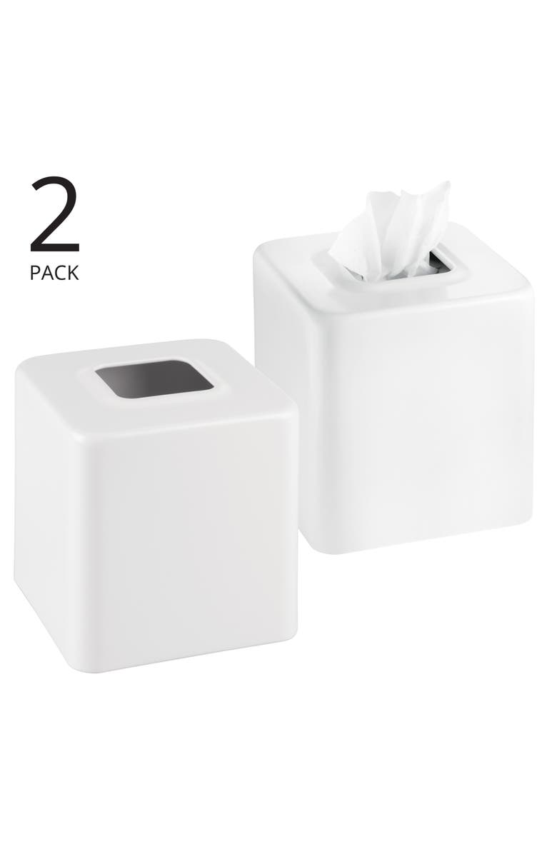 mDesign Metal Square Tissue Box Cover - White, 2 Pack, Alternate, color,