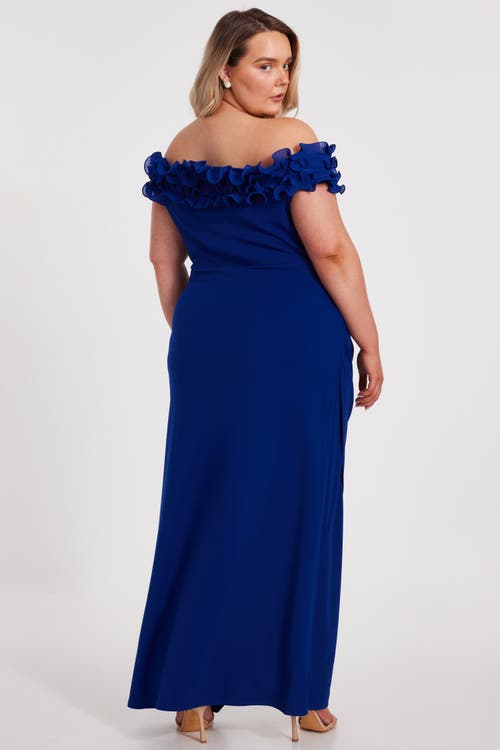 Quiz Plus Size Bardot Ruffle Maxi Dress In Royal Blue