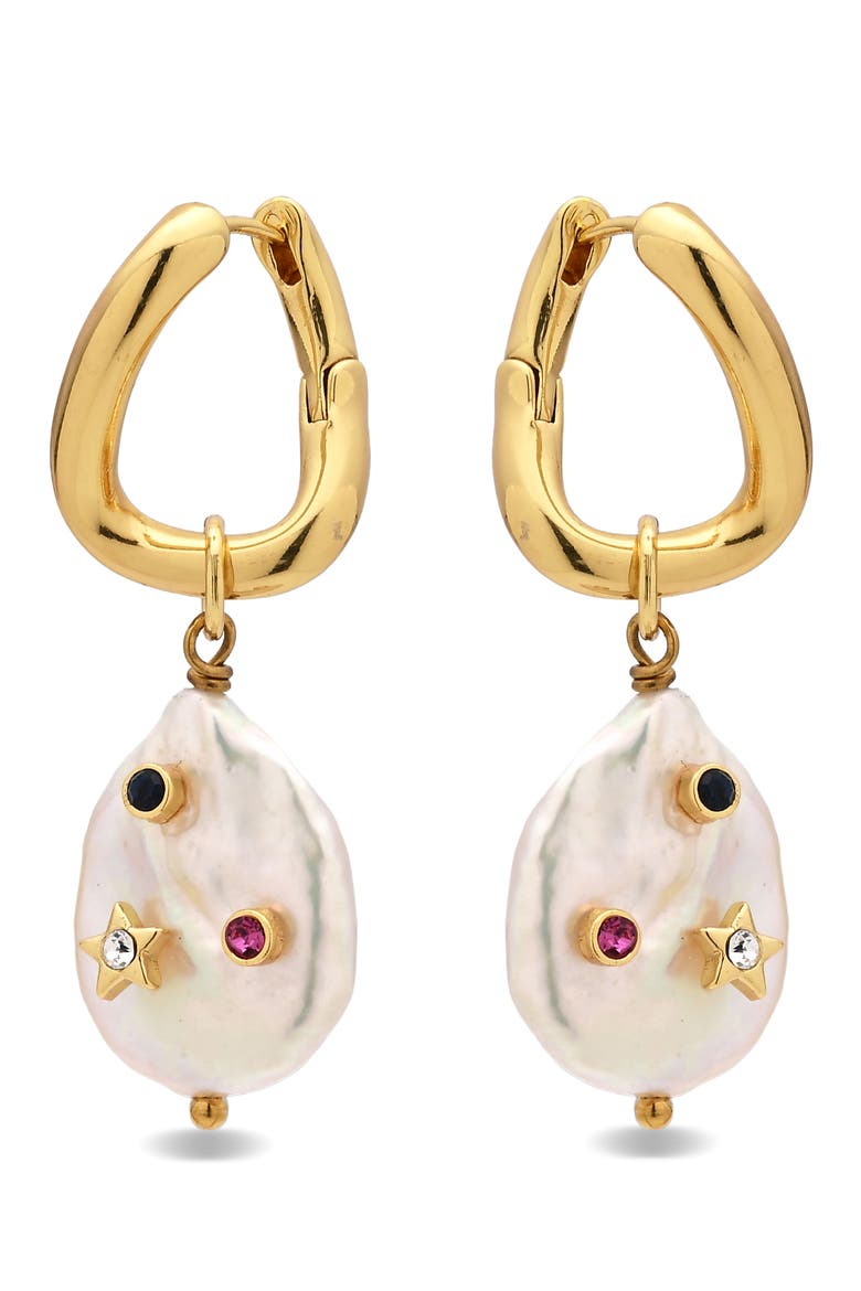 Saskia Faux Pearl & Crystal Drop Earrings, Alternate, color, GOLD
