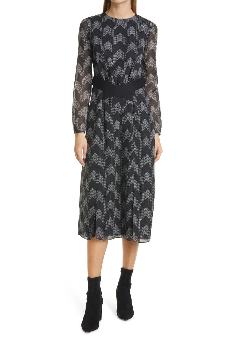 Atlas Long Sleeve Midi Dress, Main, color, BLACK