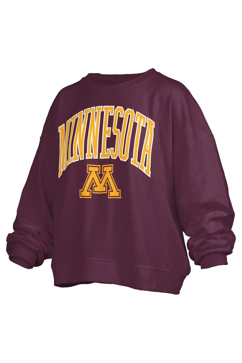 Women's Pressbox Maroon Minnesota Golden Gophers Janise Arch Over Logo Waist Length Oversized Pullover Sweatshirt, Alternate, color, Maroon