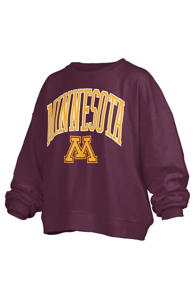 PRESSBOX Women's Pressbox Maroon Minnesota Golden Gophers Janise Arch Over Logo Waist Length Oversized Pullover Sweatshirt, Alternate, color, Maroon