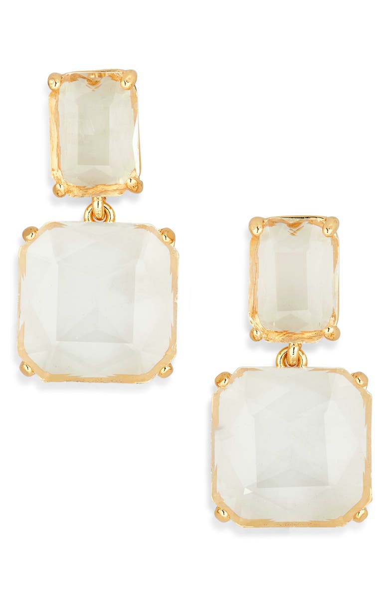 NORDSTROM RACK Double Stone Drop Earrings, Main, color, Clear- Gold