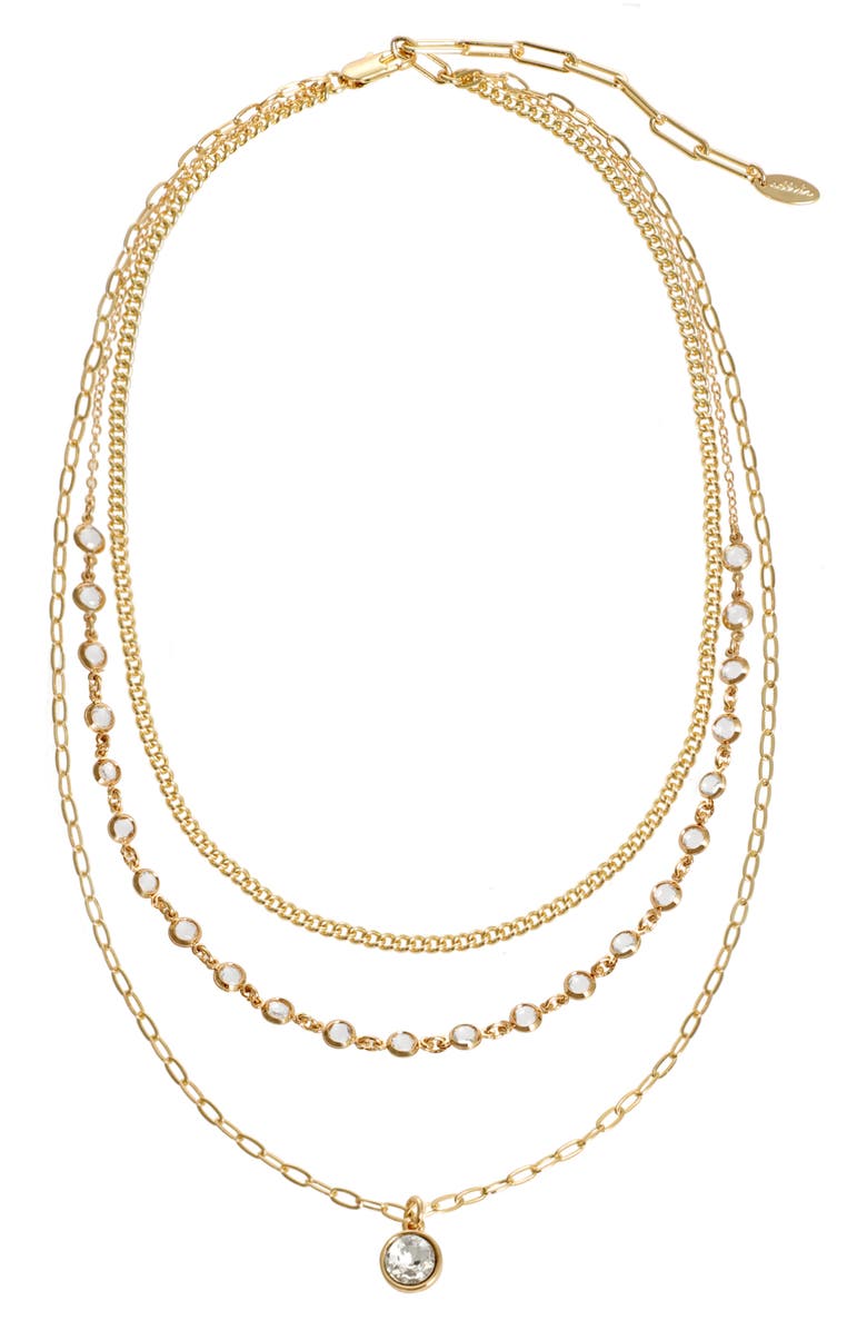 Ettika Crystal Layered Chain Necklace, Alternate, color, Gold