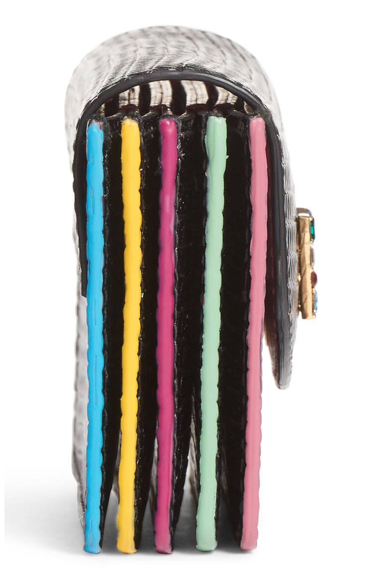 Crystal Logo Embossed Leather Wallet, Alternate, color, NERO/ FUXIA