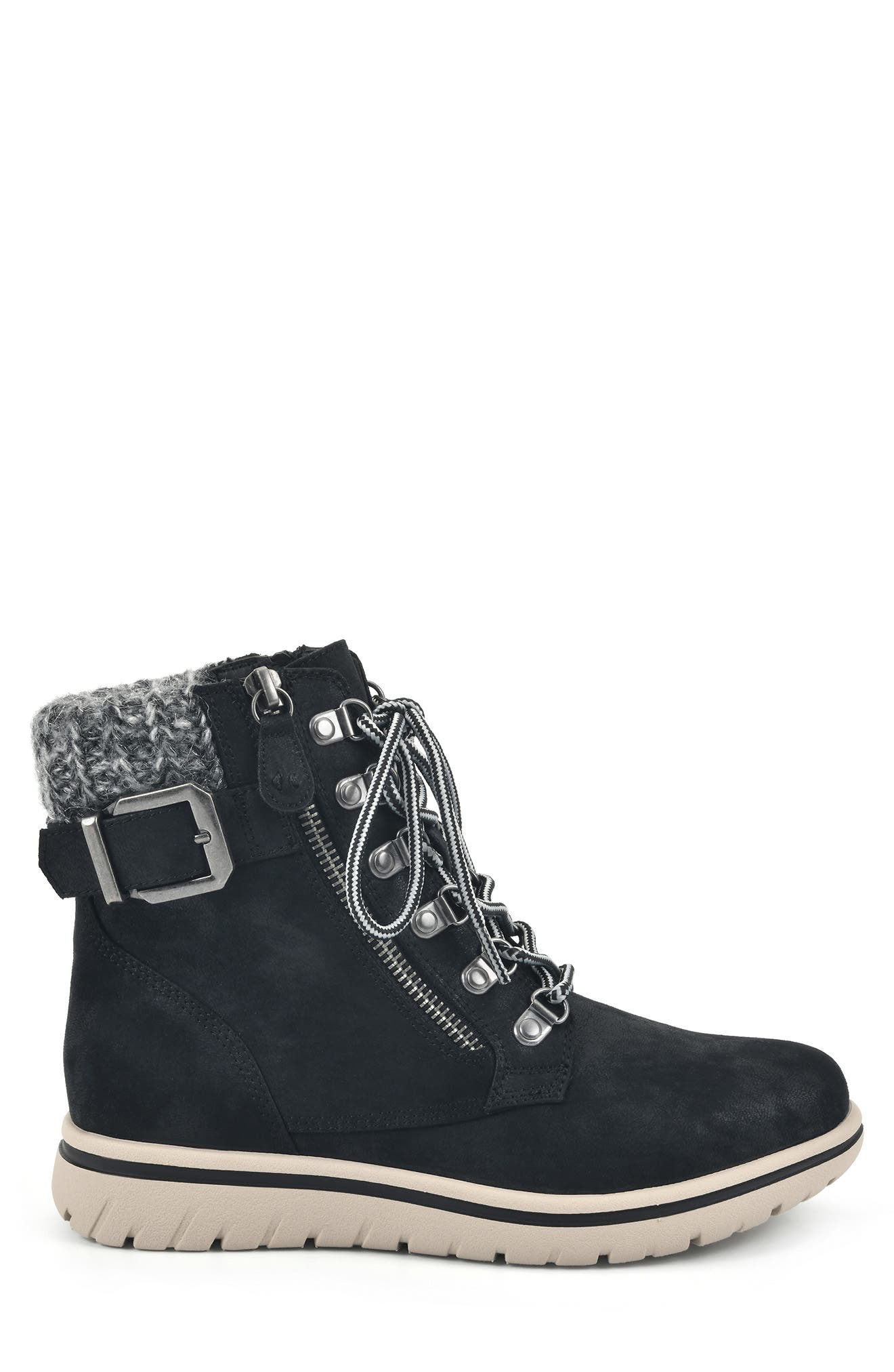 CLIFFS BY WHITE MOUNTAIN Hearty Knit Collar Lace-Up Boot, Alternate, color, Black/ Fabric/ Sweater