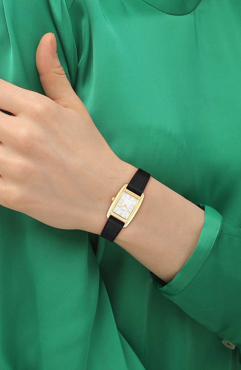 COACH Saddle Rectangular Leather Strap Watch, 20mm x 30mm, Alternate, color, Silver White