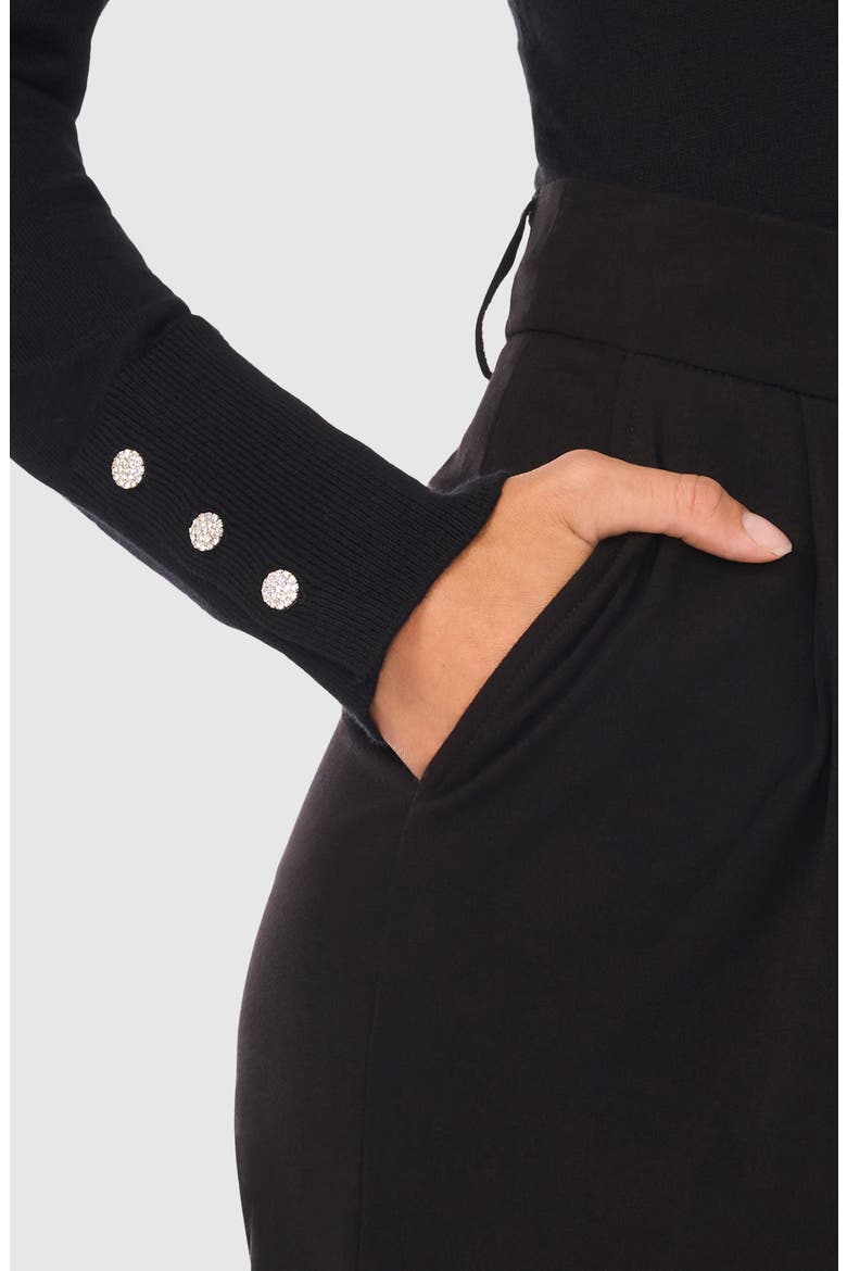Button Cuff Cotton Blend Sweater, Alternate, color, RICH BLACK 060