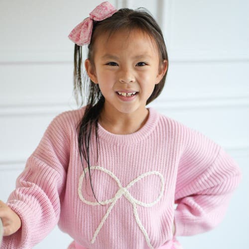 Sweet Wink Bow Yarn Knit Sweater In Pink