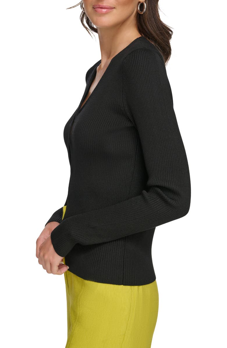 DKNY Rib V-Neck Cardigan, Alternate, color, 