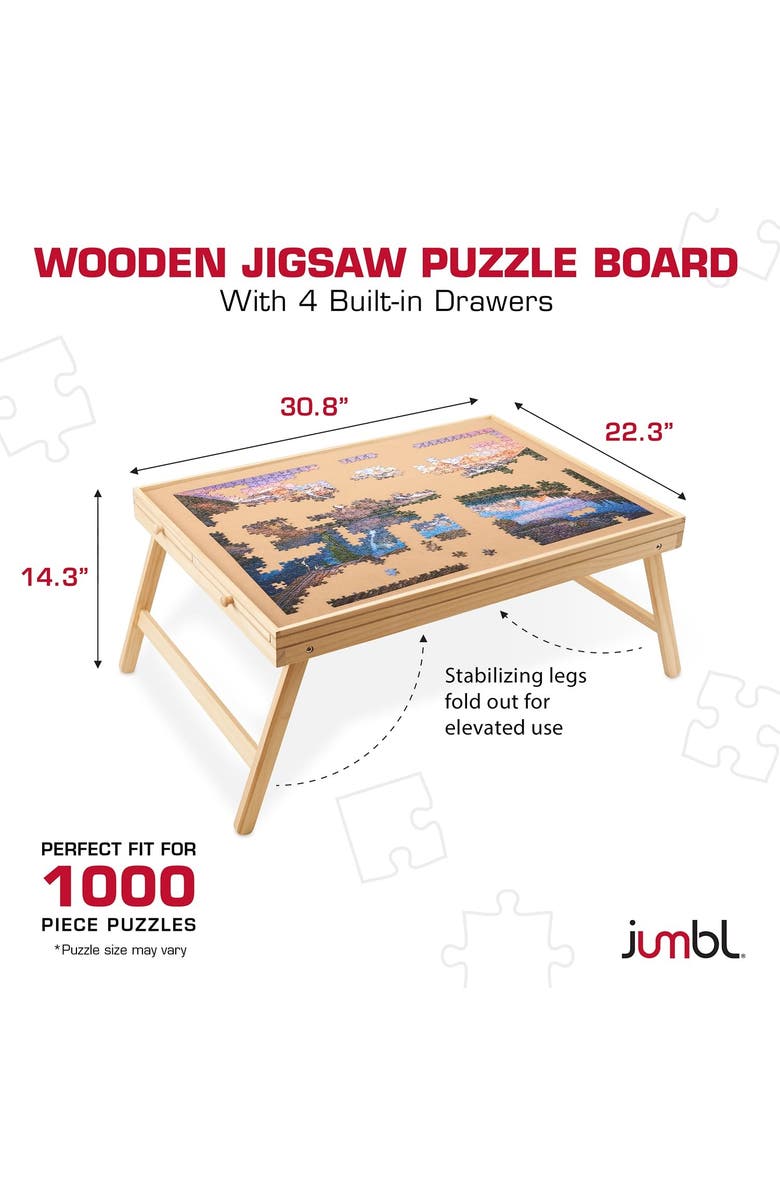 Jumbl 1000-Piece Puzzle Board with Drawers, Foldable Legs & Cover, Wooden Jigsaw Table, Alternate, color, Beige