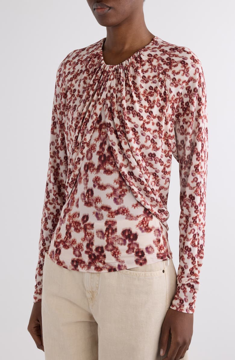 Isabel Marant Gaetane Floral Gathered Jersey Top, Alternate, color, Garnet