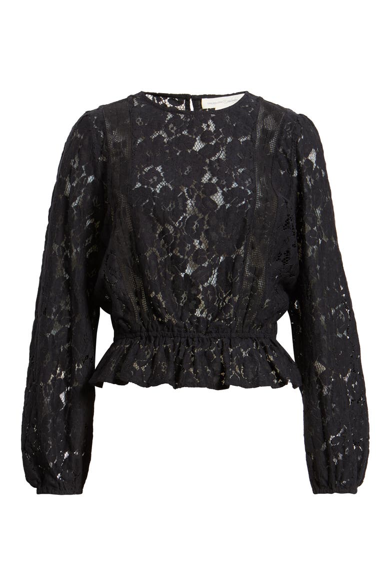 Elastic Hem Lace Top, Alternate, color, BLACK