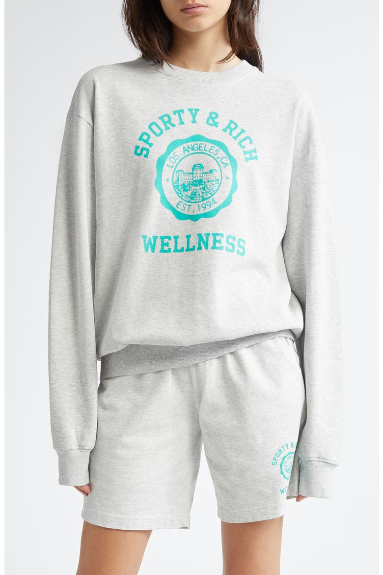 Emblem Crewneck Cotton Blend Sweatshirt, Main, color, HEATHER GRAY