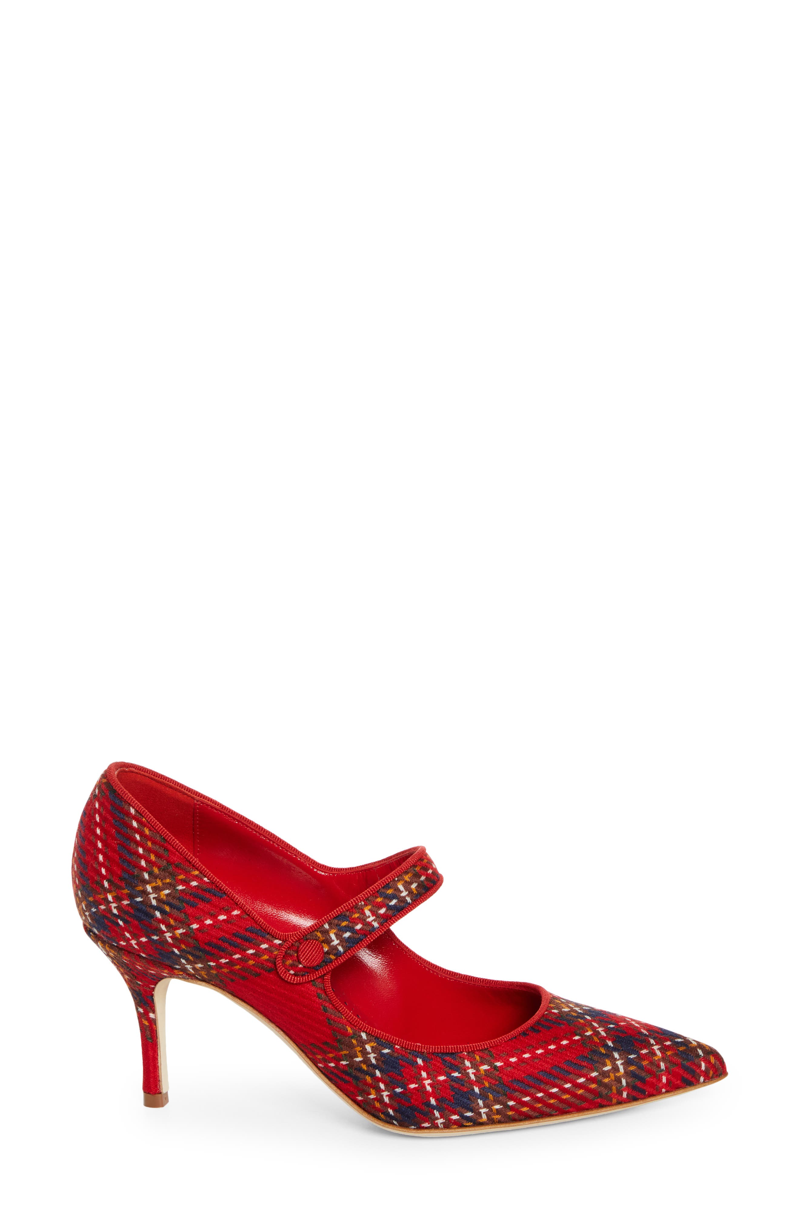 Manolo Blahnik Campari Plaid Wool Pointed Toe Mary Jane Pump, Alternate, color, 