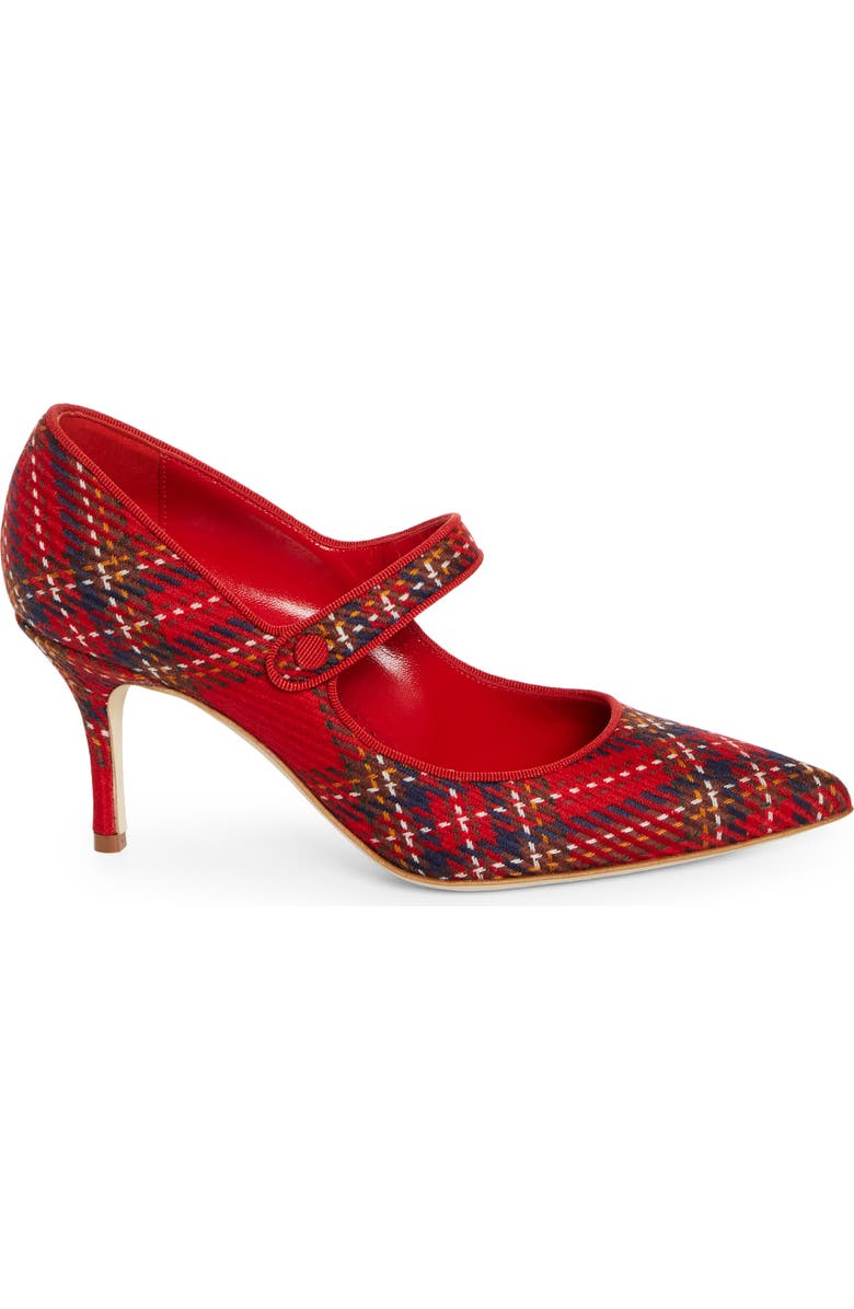 Manolo Blahnik Campari Plaid Wool Pointed Toe Mary Jane Pump, Alternate, color,