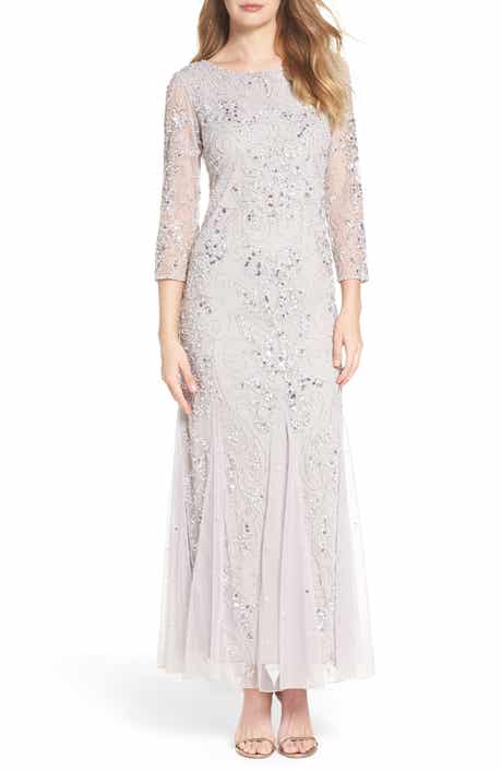 Pisarro Nights Illusion Sleeve Beaded A-Line Gown