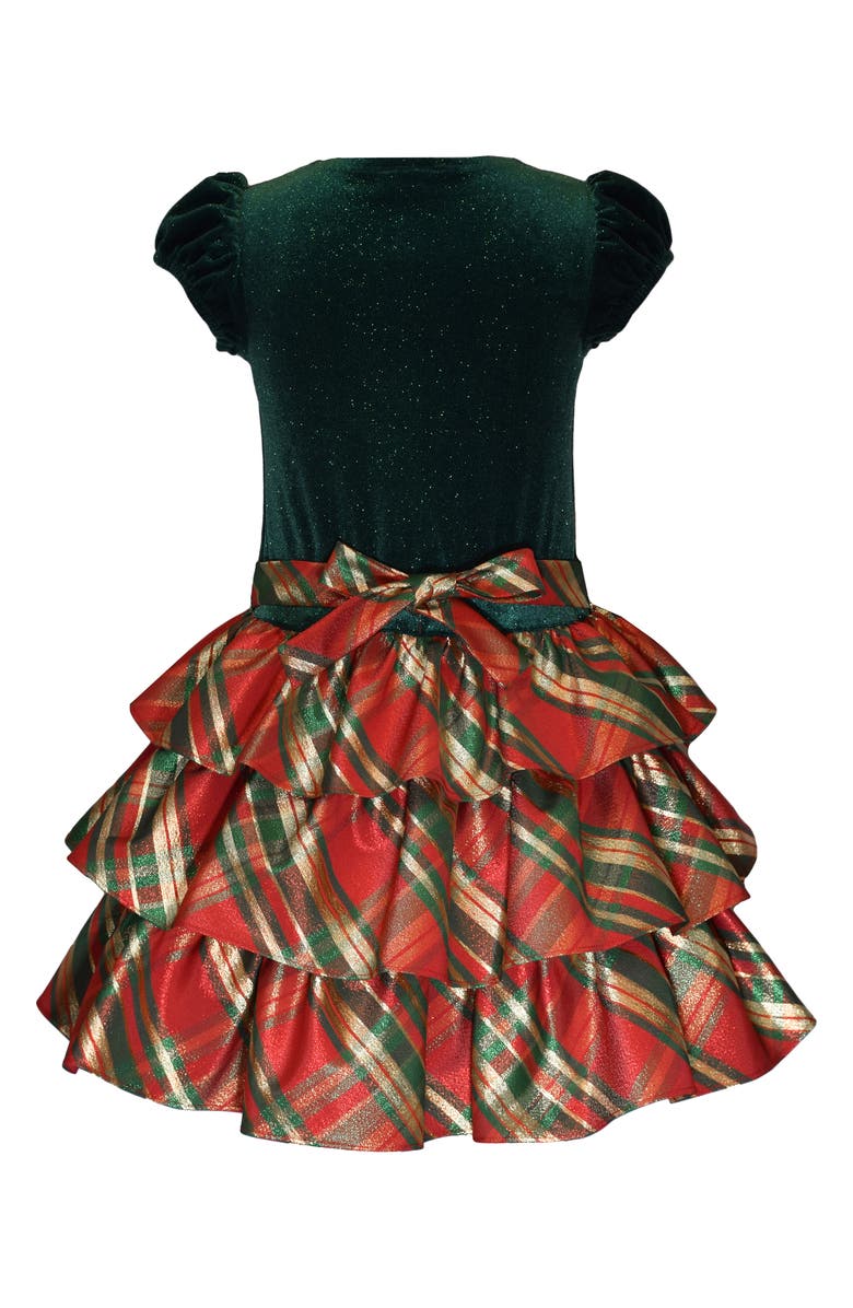 Iris & Ivy Kids' Velvet & Metallic Plaid Tiered Dress, Alternate, color, Green