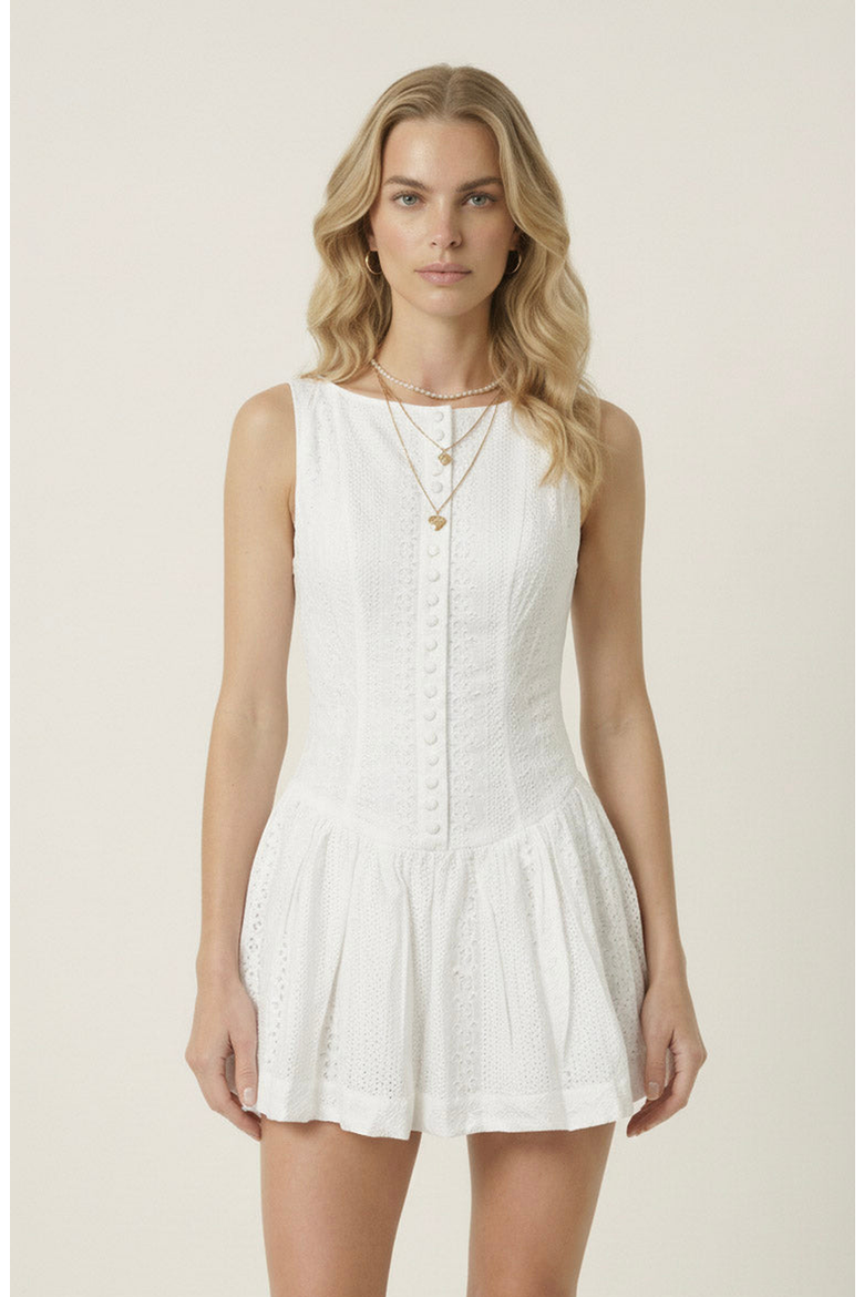 Sleeveless Eyelet Mini Dress, Main, color, White