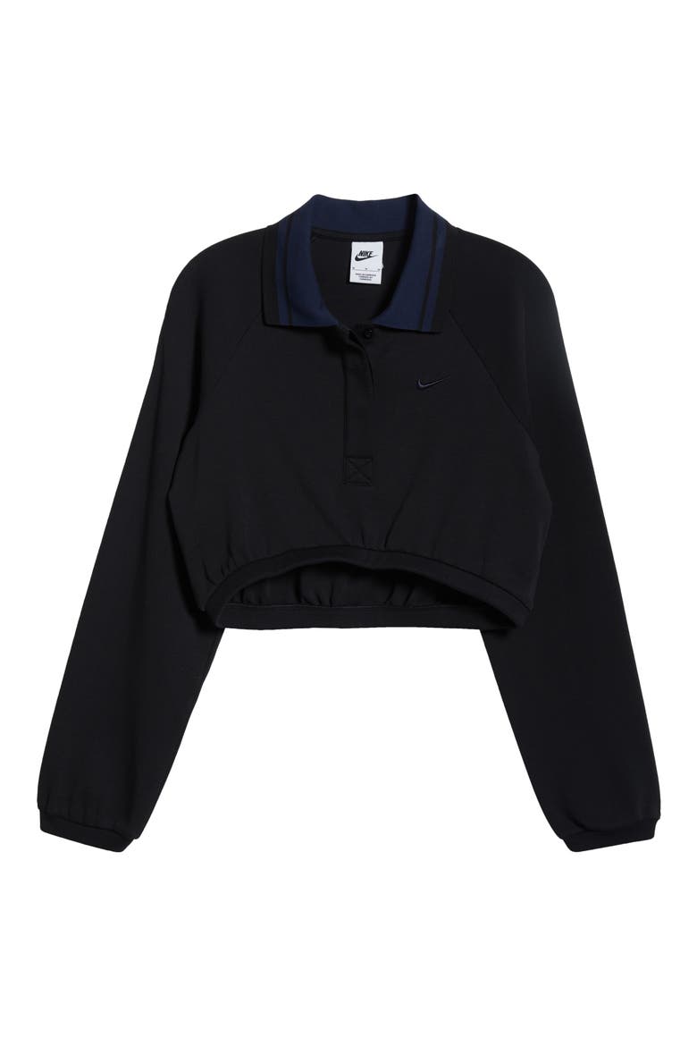 Sportswear Collection Long Sleeve Crop Polo, Alternate, color, BLACK/ OBSIDIAN/ OBSIDIAN