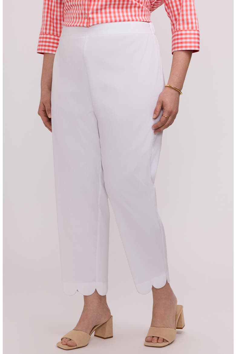 Elaine Scallop Hem Cotton Blend Crop Pants, Alternate, color, WHITE