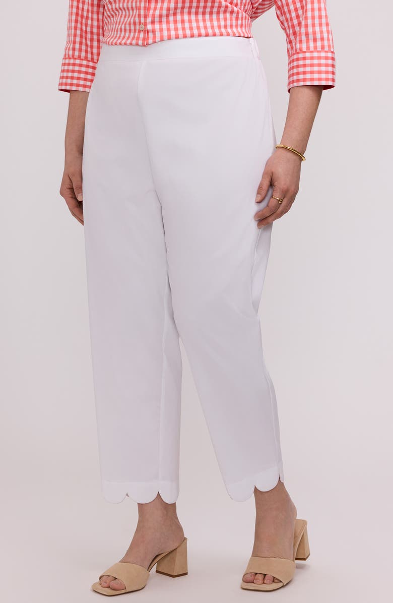 Foxcroft Elaine Scallop Hem Cotton Blend Crop Pants, Alternate, color, White